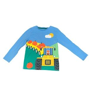 Mini Boden 6-7Y long-sleeve T-shirt with a tractor and pumpkin appliqué design**